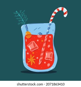 Christmas cocktail with candy cane vector cartoon illustration isolated on a white background.