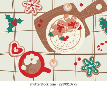 Christmas cocoa with marshmallows, cookies and candies