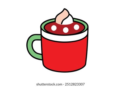 Christmas cocoa with marshmallows vector line art, clipart illustration with isolated on white background