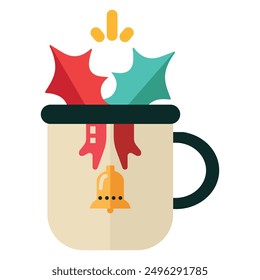 Christmas coffee cup flat icon vector. Coffee cup vector graphics 