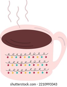 Christmas coffee cup. Garlands, flags, labels, bubbles, ribbons and stickers. Collection of Merry Christmas decorative icons. illustration.