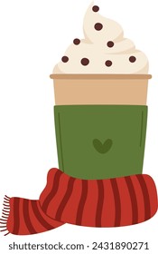 Christmas Coffee Cup With Scarf Vector Illustration