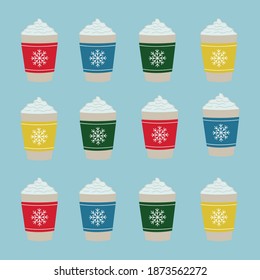 Christmas coffee cup set. Vector pattern