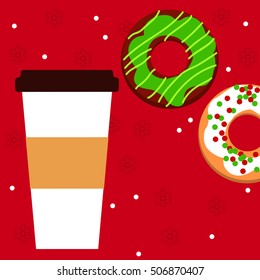 Christmas coffee and donuts . Vector iillustration.