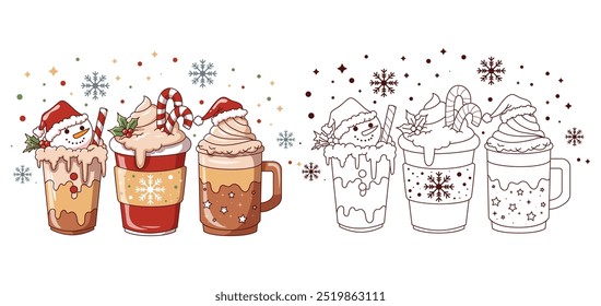 Christmas coffee latte illustration vector, holiday celebration, drink