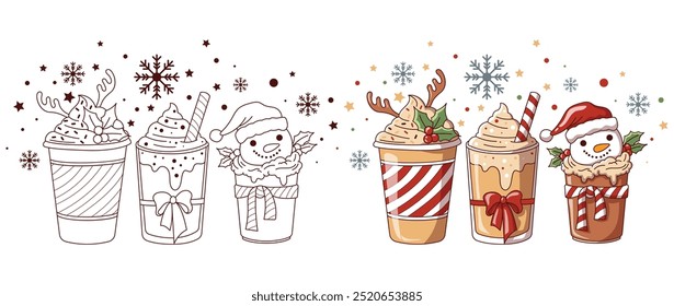 Natal Café em café, Café Amante, Natal de inverno, ilustração vetorial