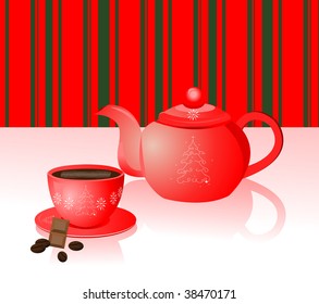 Christmas coffee in red teapot