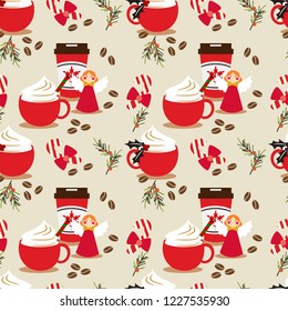Christmas coffee seamless pattern. Sweet and delicious concept.