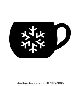 Christmas coffee, tea cup with snowflake sign vector glyph icon. Winter sign.