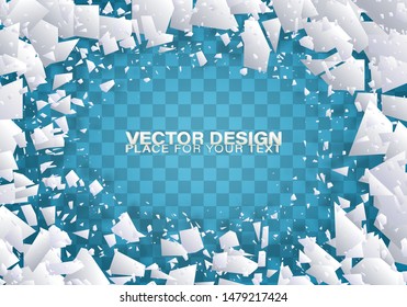 Christmas. Cold crystals frame. Crystal frozen structure. Vector frozen ice icicle frames for sale or winter school isolated on blue background. Blue winter empty banner templates wit snow caps.