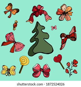 Weihnachtscollage mit Weihnachtsmützen und -süßen