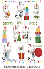 Christmas collection of animals/ cat & rabbit