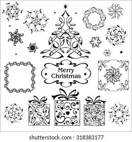 Christmas Collection of decorative elements. Snowflakes, gifts, isolated on a white background.