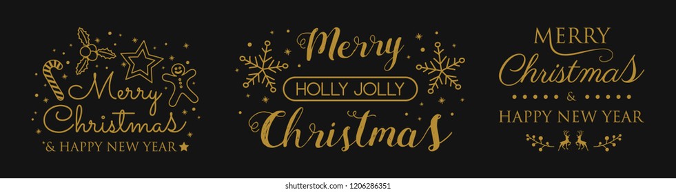 Christmas collection of decorative elements and wishes. Vector.