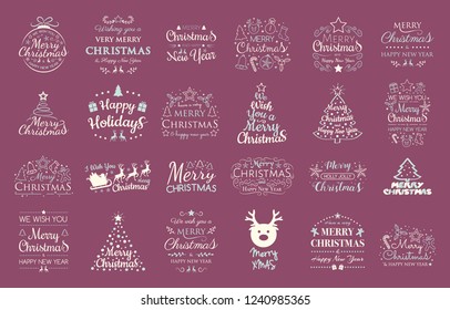 Christmas collection of decorative elements and wishes. Vector.