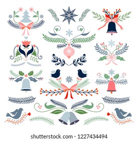 Christmas collection of decorative ornaments / seasonal graphic elements, vector design 