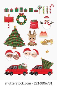 Christmas collection of decorative winter elements cartoon character design vector