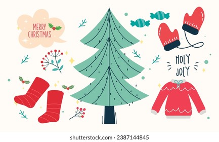 Christmas collection of decorative winter elements