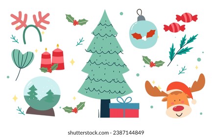 Colección navideña de elementos decorativos de invierno