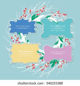 Christmas collection of Design Elements: set of labels. Hand drawing background, x-mas, new years decoration.