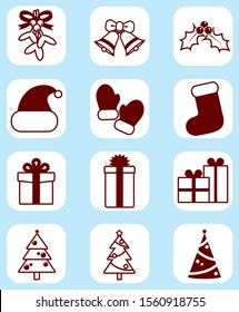 Christmas Collection Elements Vector Icons Set. Outline Vector illustrations
