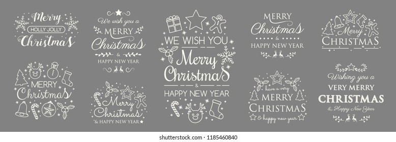 Christmas collection of festive elements and greetings. Vector.