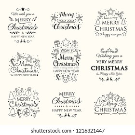Christmas collection of festive elements and greetings. Vector.