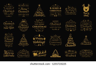 Christmas collection of festive elements and greetings. Vector.
