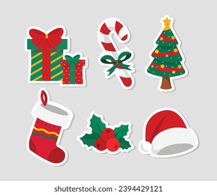 Christmas collection in flat style with traditional Christmas elements. Christmas cartoon vector design elements set