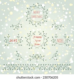 Christmas collection of hand drawn branches set with background
