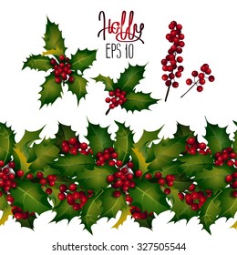 Christmas Collection: Holly Leaves And Berries, Endless Border