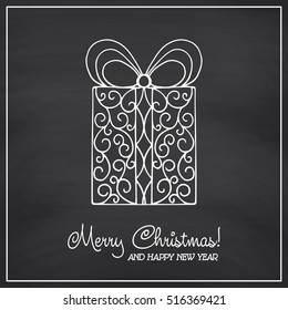 Christmas collection. Icons with mandala ornament on Chalkboard background. Vector illustration