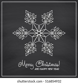 Christmas collection. Icons with mandala ornament on Chalkboard background. Vector illustration
