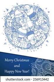 Christmas collection. Merry Christmas holiday icons vintage circle composition. Vector file organized in layers for easy editing. Christmas card. Celebration background. 