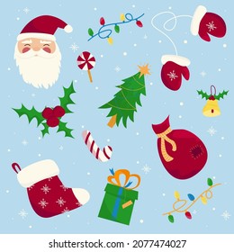 Colección navideña con elementos de Navidad y Año Nuevo.