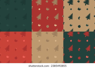 Christmas collection pattern for festive decoration. Gift wrapping paper. Flat vector illustration.