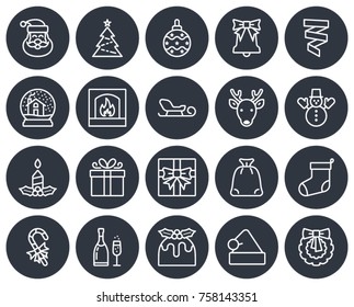 Christmas collection of round icons. Line style  