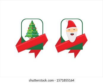 Christmas collection. Santa Claus portrait face with Christmas tree vector illustration. 