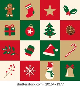 Christmas collection of seasonal elements, hand drawn items, vector design, Tapestry	