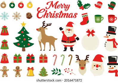 Christmas collection of seasonal elements with Santa and snowman, hand drawn items, vector design	