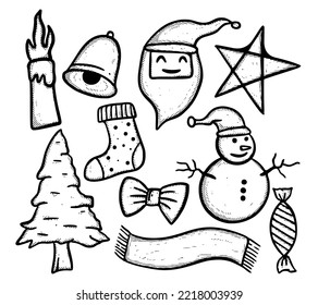 Christmas Collection set Doodle Illustration hand drawn cartoon sketch for tattoo, stickers, etc