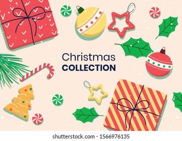 Christmas collection set. Christmas elements. Christmas postcard