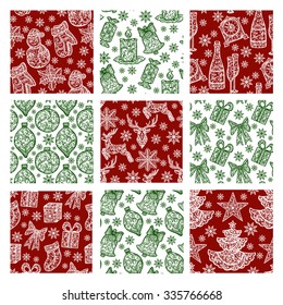 Christmas collection. Set of seamless with icons of mandala ornament. Vector illustration