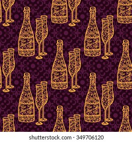Christmas collection. Set of seamless with icons of mandala ornament. Vector illustration