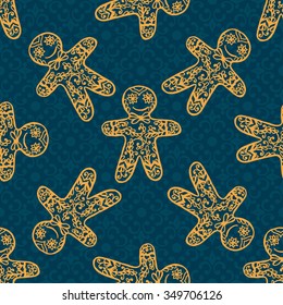Christmas collection. Set of seamless with icons of mandala ornament. Vector illustration