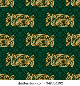 Christmas collection. Set of seamless with icons of mandala ornament. Vector illustration