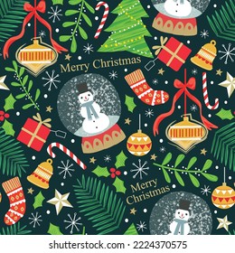 Christmas collection with snowball Christmas symbols and decorative elements.Seamless pattern,Print for fabric