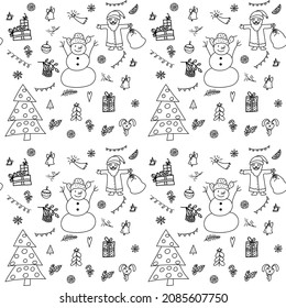Christmas collection with traditional Christmas symbols and decorative elements. The seamless pattern is perfect for paper packaging, posters, clothing and holiday designs