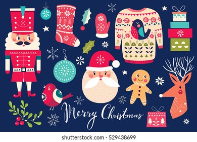 Christmas collection. Vector illustration with Christmas symbols and elements