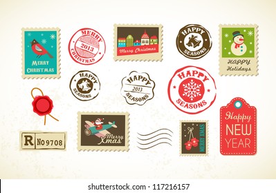 Christmas Collection With Vintage Postage Stamps